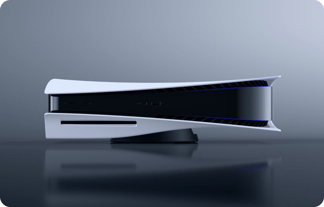 An image of a playstation 5 laying on its side