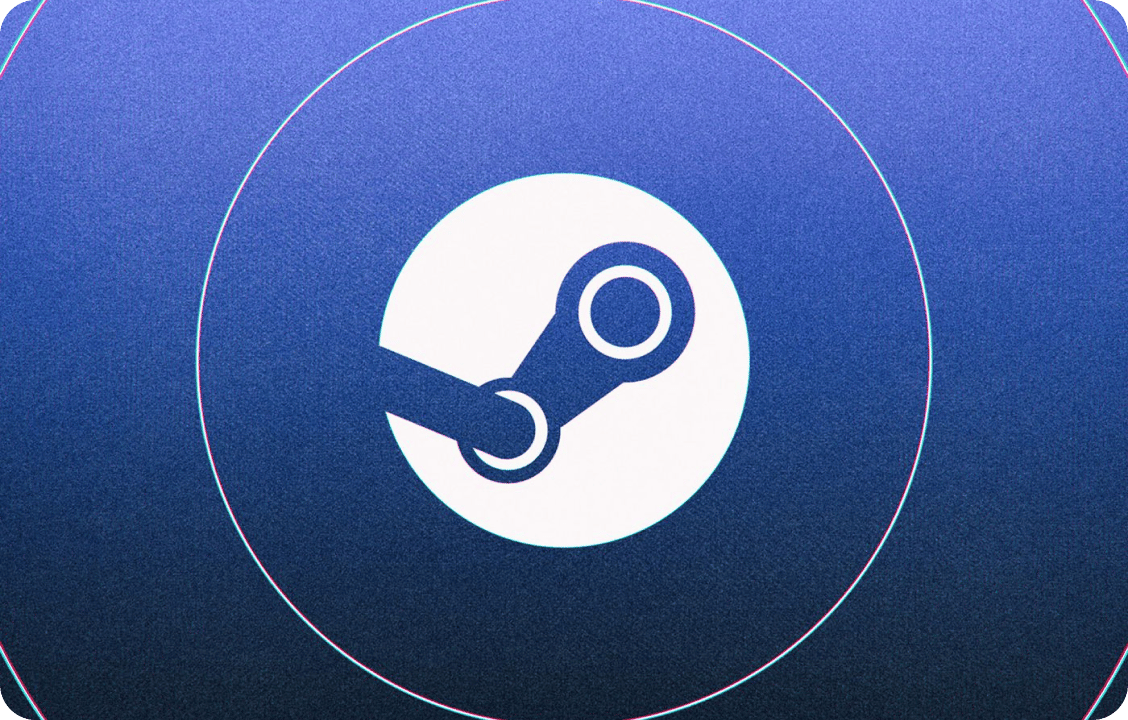 An image of a Steam logo in center on a blue background