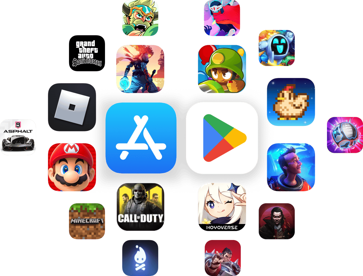 app-pictogrammen van verschillende games in de App Store